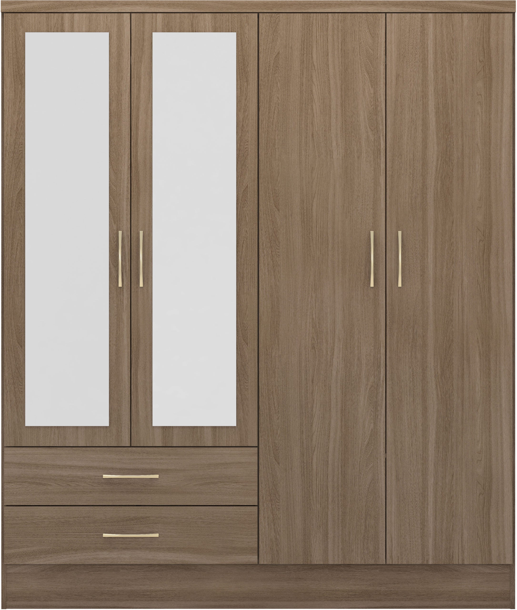 Nevada 4 Door 2 Drawer Mirrored Wardrobe Rustic Oak Effect