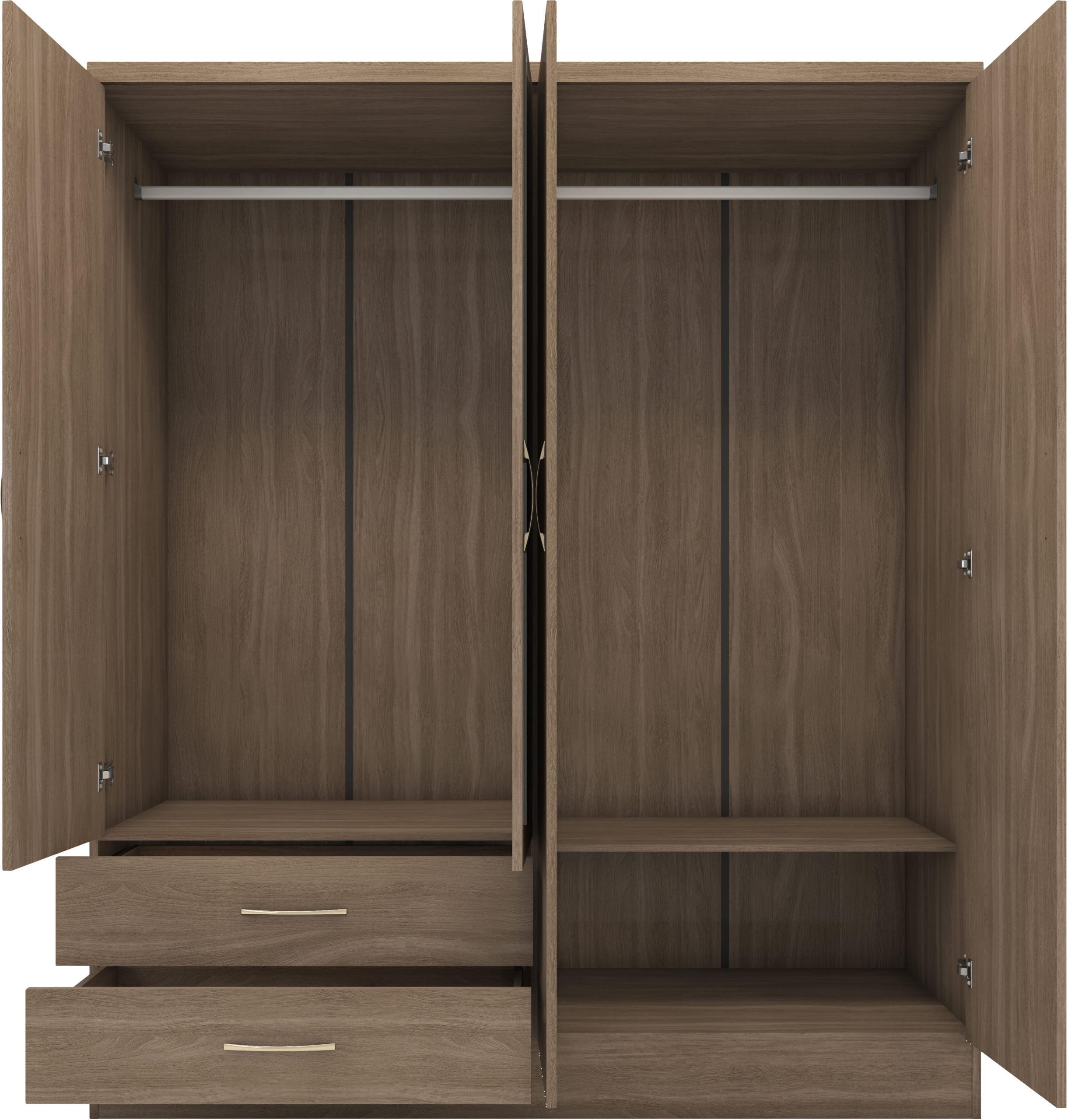 Nevada 4 Door 2 Drawer Mirrored Wardrobe Rustic Oak Effect