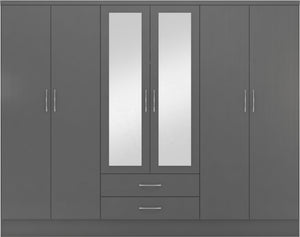 Nevada 6 Door 2 Drawer Mirrored Wardrobe 3D Effect Grey
