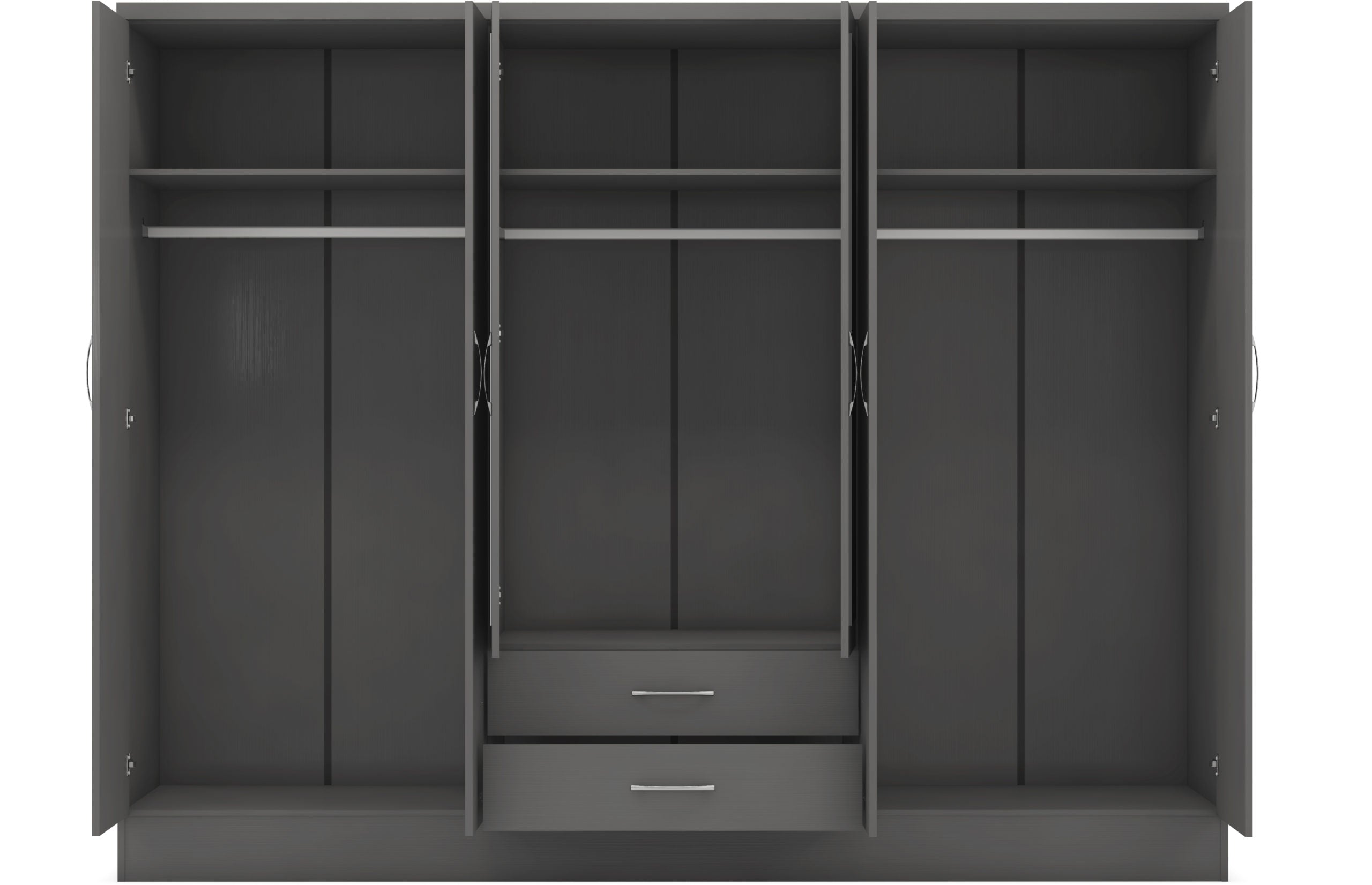 Nevada 6 Door 2 Drawer Mirrored Wardrobe 3D Effect Grey