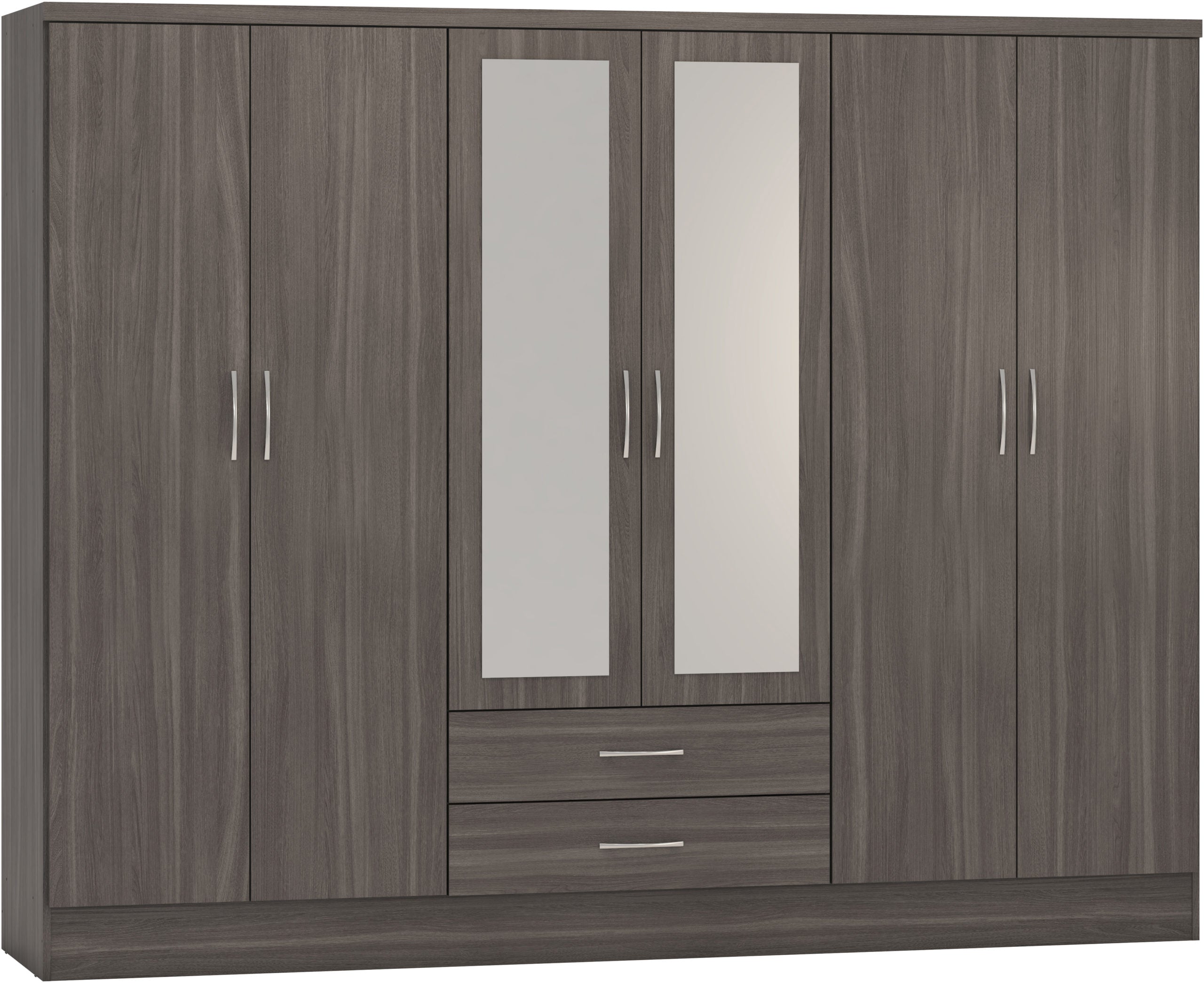 Nevada 6 Door 2 Drawer Mirrored Wardrobe Black Wood Grain