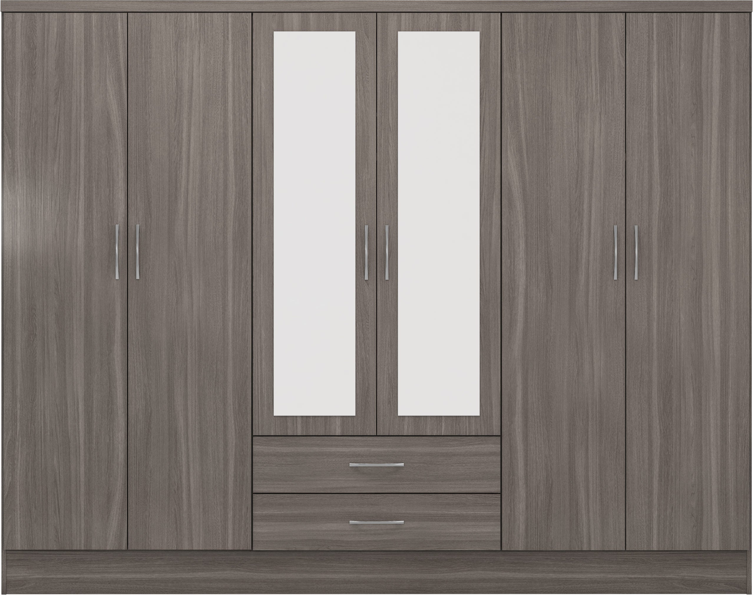 Nevada 6 Door 2 Drawer Mirrored Wardrobe Black Wood Grain