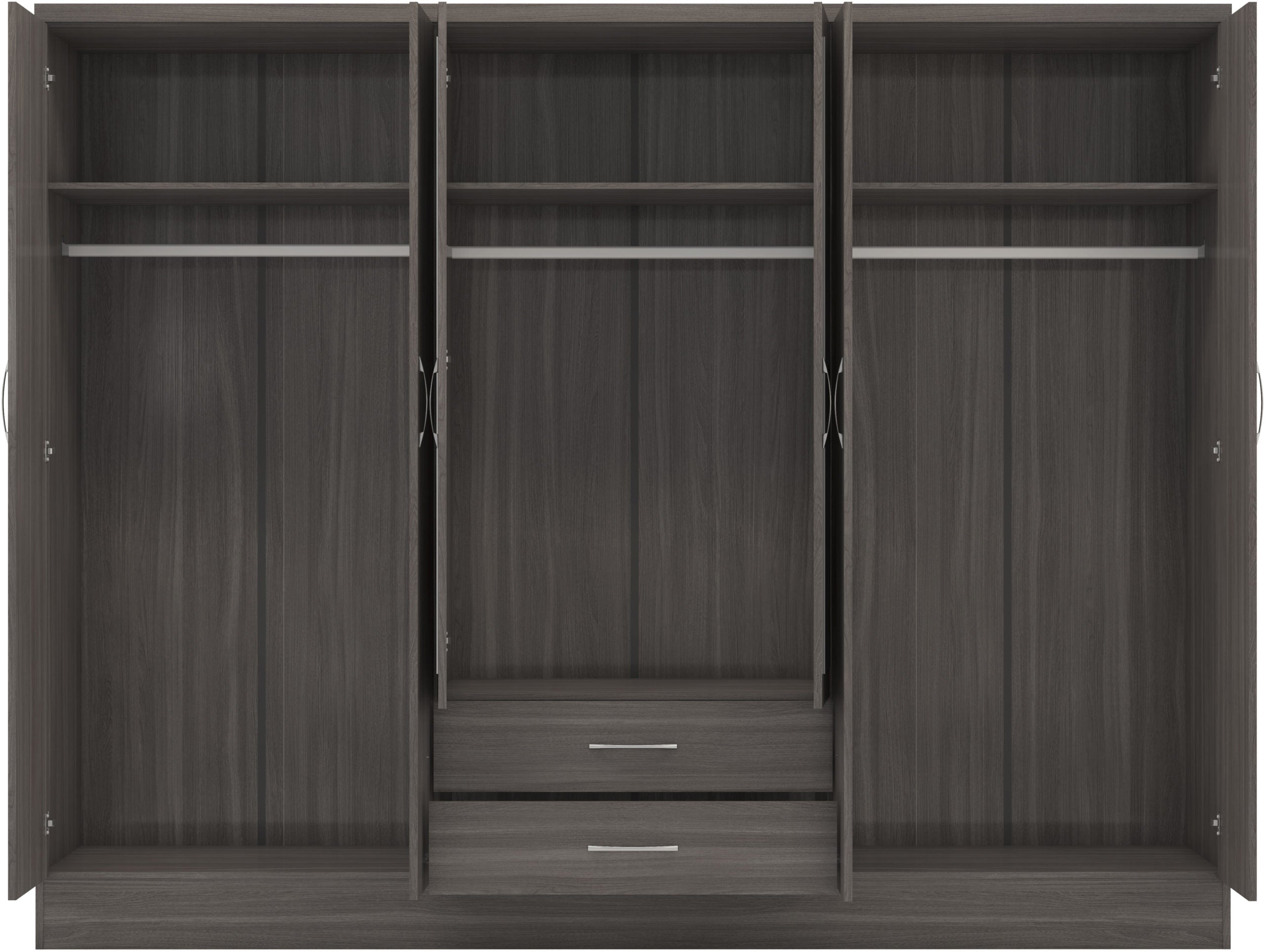 Nevada 6 Door 2 Drawer Mirrored Wardrobe Black Wood Grain