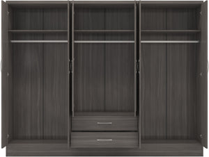 Nevada 6 Door 2 Drawer Mirrored Wardrobe Black Wood Grain