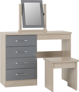 Nevada 4 Drawer Dressing Table Set Grey Gloss/Light Oak Effect Veneer