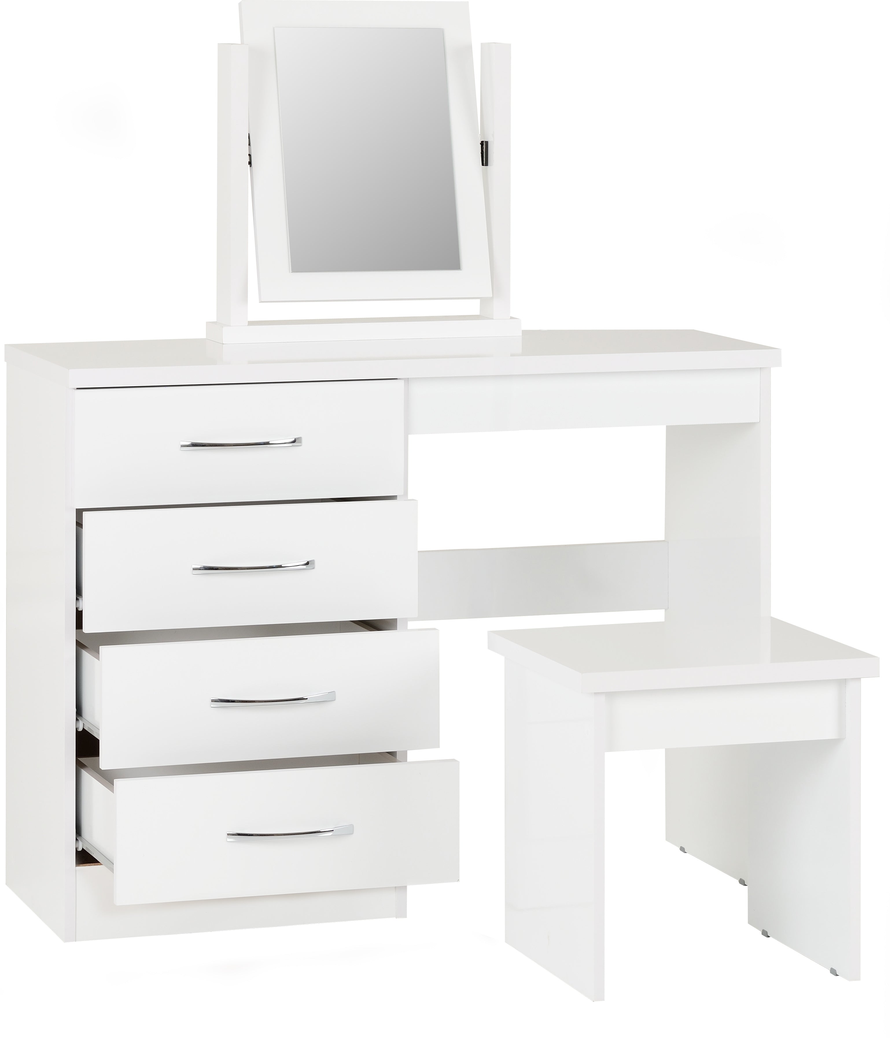 Nevada 4 Drawer Dressing Table Set White Gloss