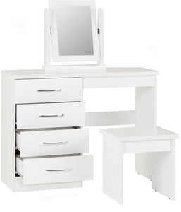 Nevada 4 Drawer Dressing Table Set White Gloss