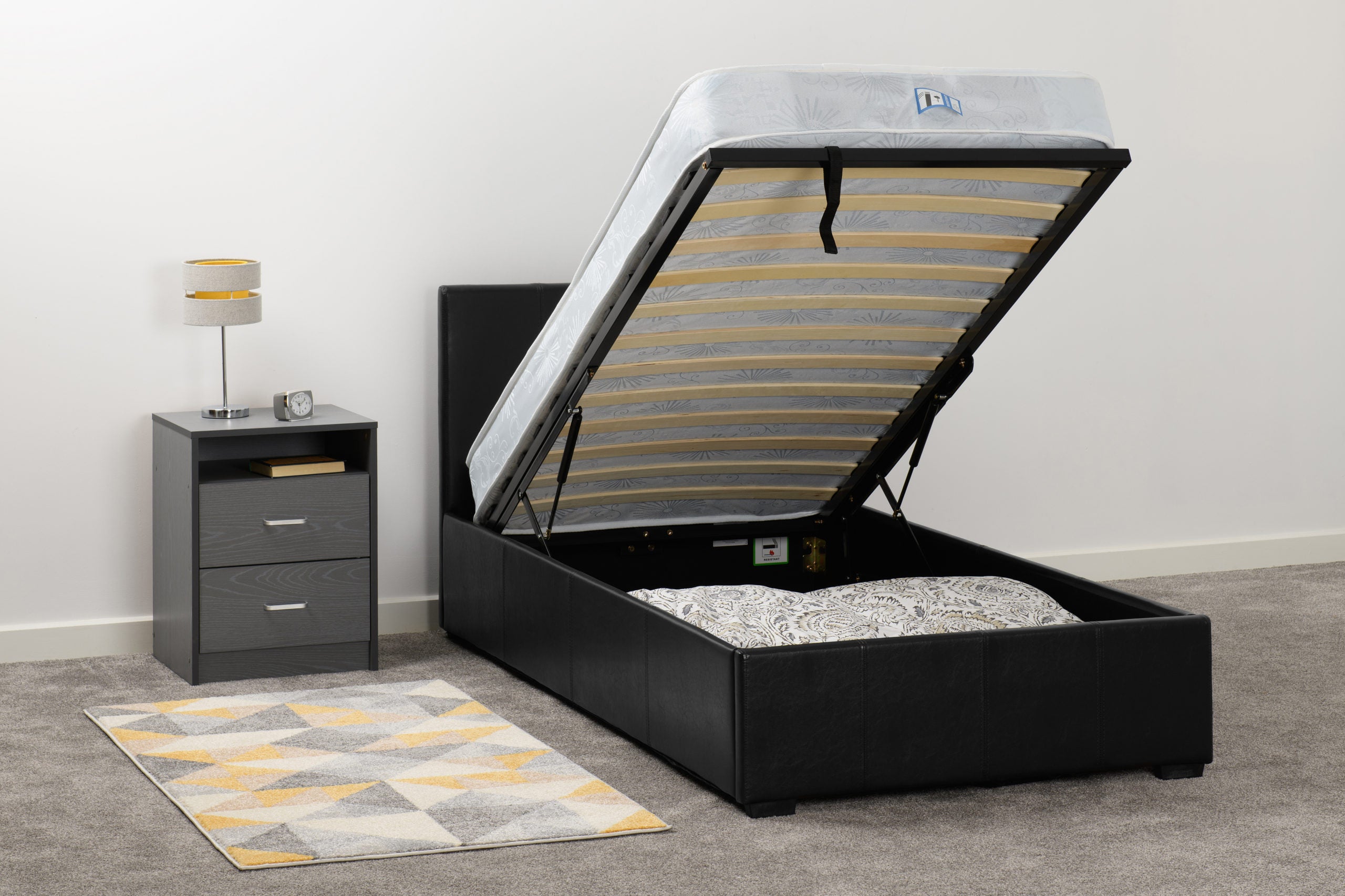 Waverley 3' Storage Bed Black Faux Leather