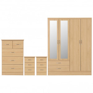 Nevada 4 Door 2 Drawer Mirrored Wardrobe Bedroom Set Sonoma Oak Effect